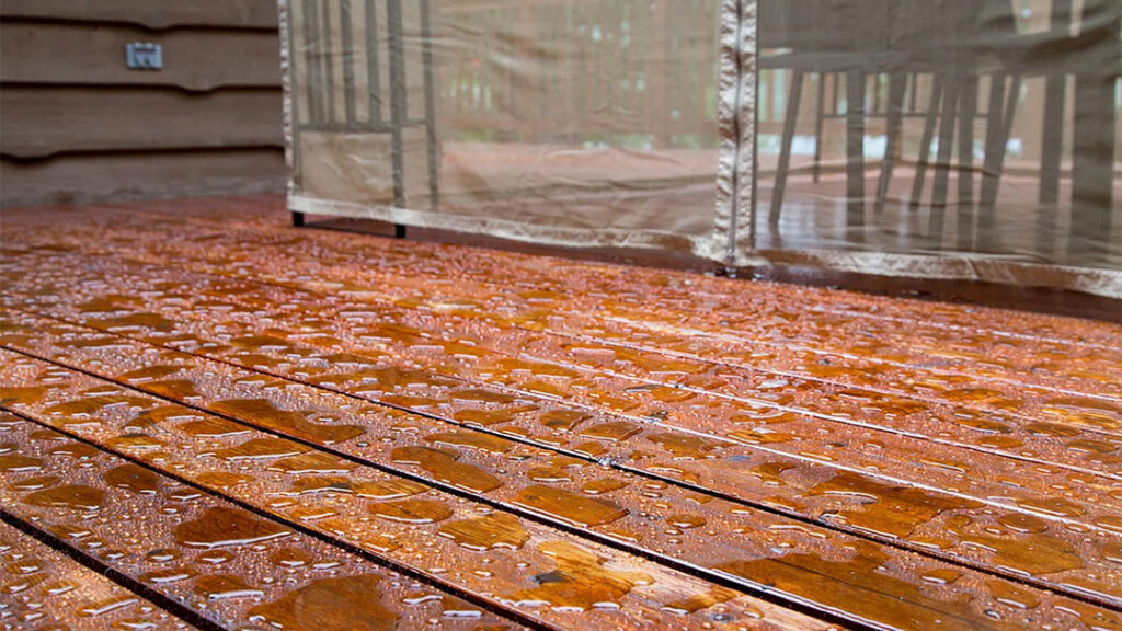 Water repellent material on a deck.